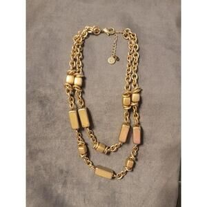 Vintage Liz Claiborne Gold Double Strand Chain Necklace / LC